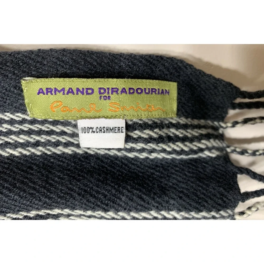 Paul Smith Cashmere Scarf Mens Black Stripe Fringe Armand Diradourian